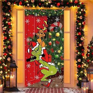 Green Christmas Decorations Door Cover Merry Christmas Door Cover 6 X 3ft Black